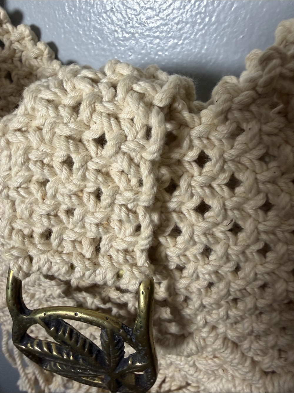 Macrame Boho Crochet Fringe Shoulder Bag in Natural Solid Brass - Picture 3 of 9